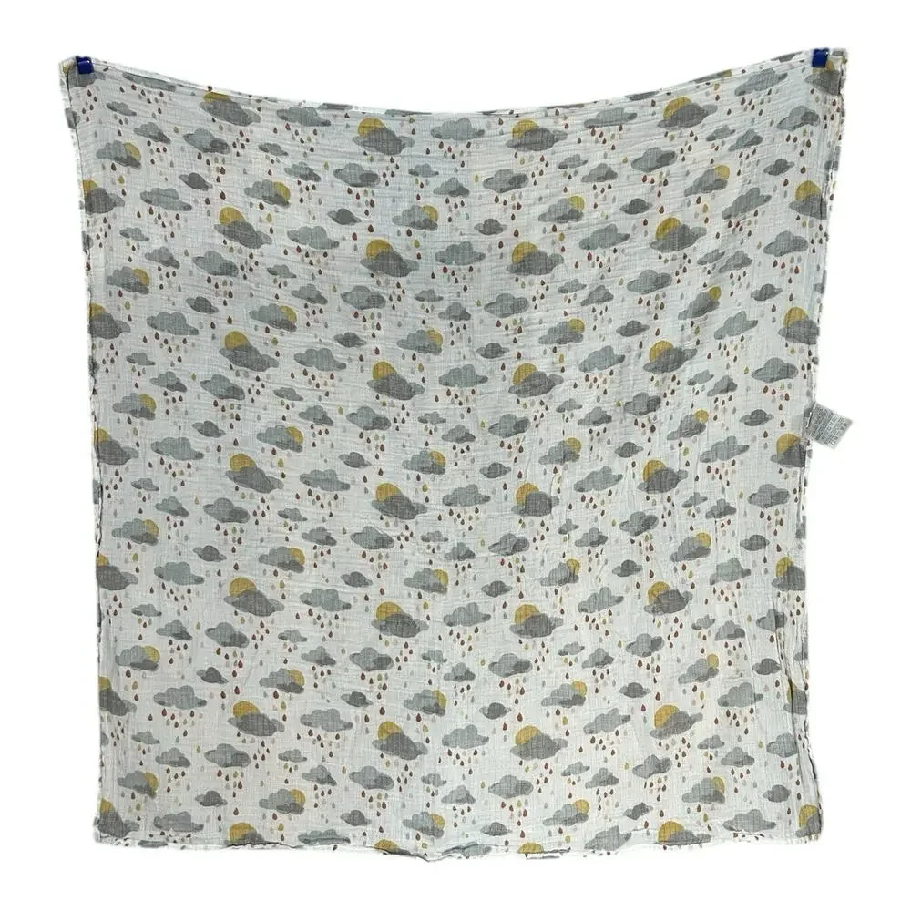 Bebe Au Lait Muslin Swaddle Blanket Rain Clouds Sun Gray Yellow Pure & Simple